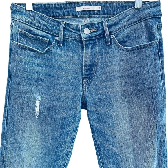 LEVI’S Denim Jeans 711 Skinny Medium Blue Wash Size 27 gray raw distress - Picture 9 of 16